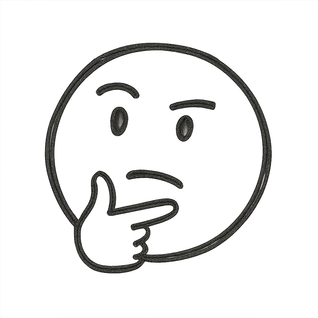 Minimalist thinking emoji, black and white, simple lines, abstract representation of thought emoji