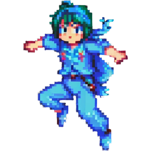 Jin character in jumping pose, pixel art style emoji