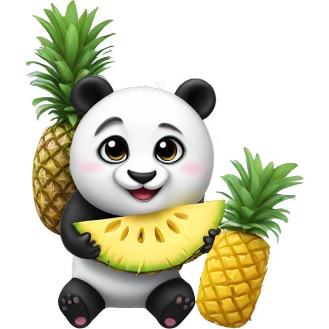 Panda wearing cat ears eating a pineapple emoji
