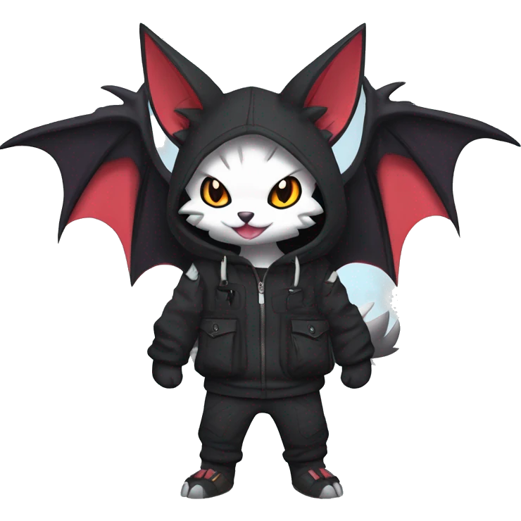Dark Anthro Cool Kawaii Bat-Winged Litten-Absol-Zangoose-Pokémon Punk Techwear Hoodie Cargo Collar emoji