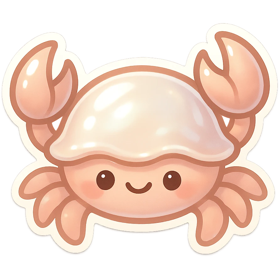 chibi-style crab in pearl tones, glossy shell, sweet smile, no background emoji