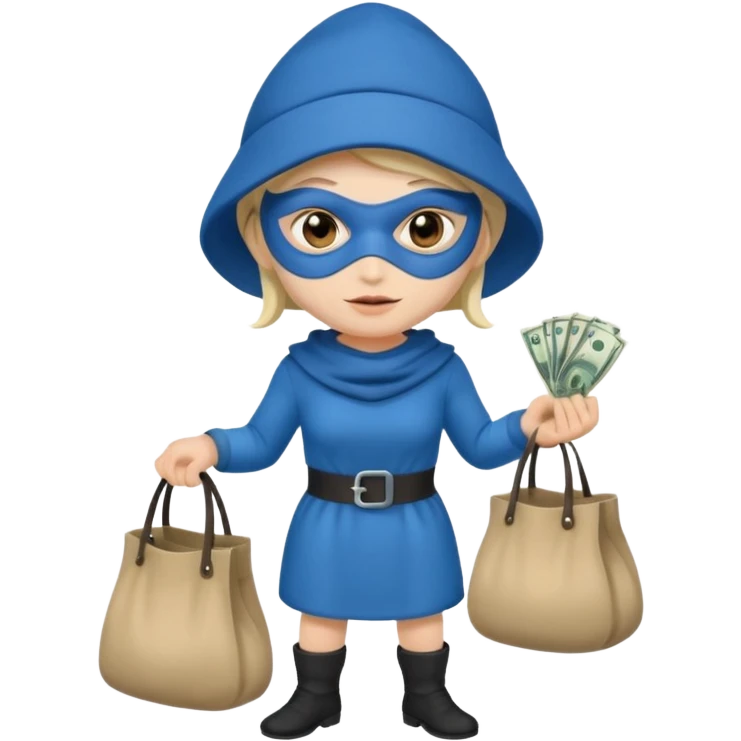 thief, blue hat, thief mask, thief dress. emoji