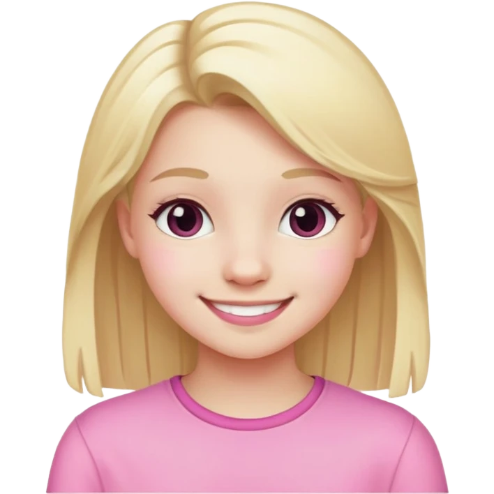 "- Nữ - 15 tuổi - Da trắng - Tóc vàng xõa, tết 1,2 lọn nhỏ - Mặt xinh, áo hồng, cười" emoji