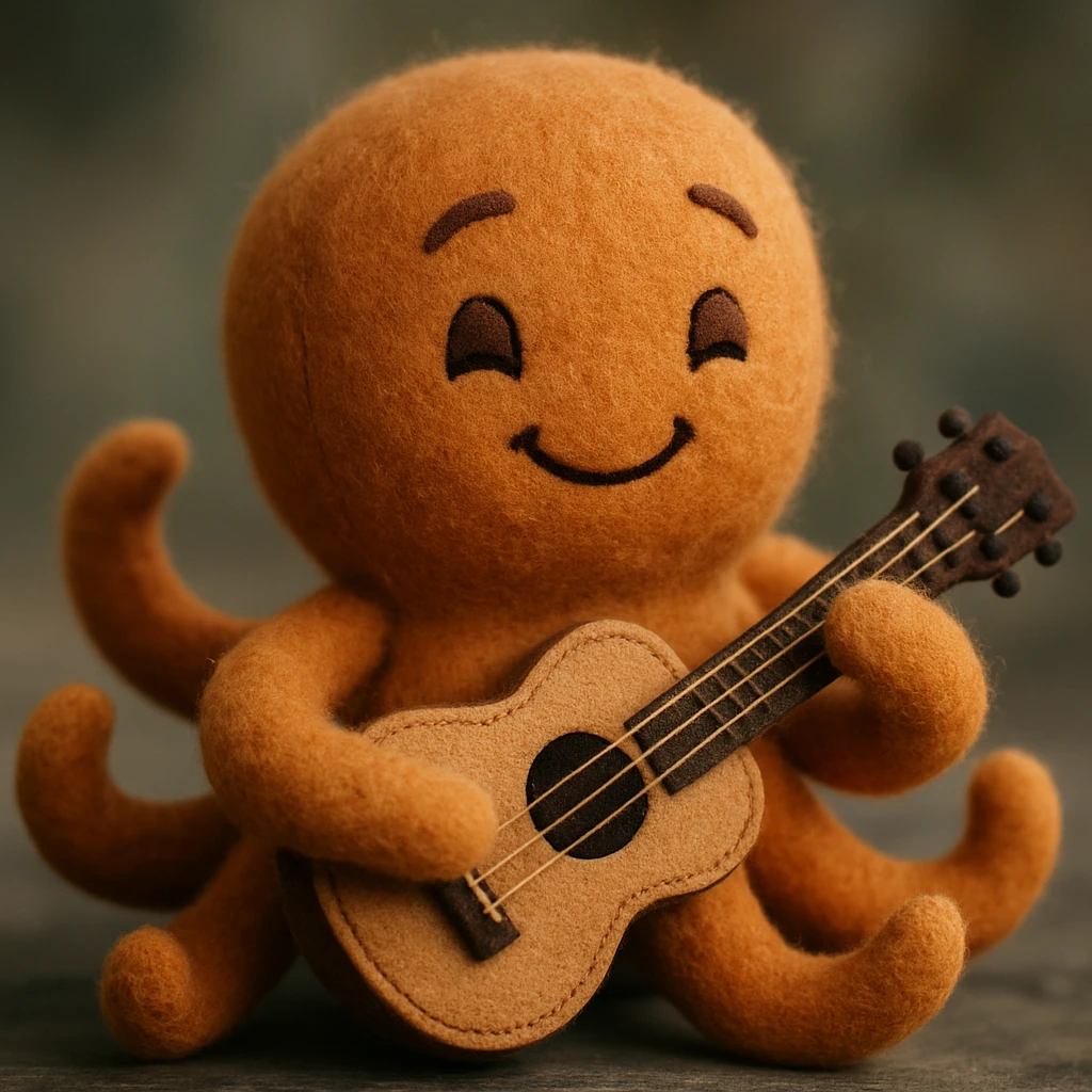 happy octopus with multiple arms playing guitar emoji