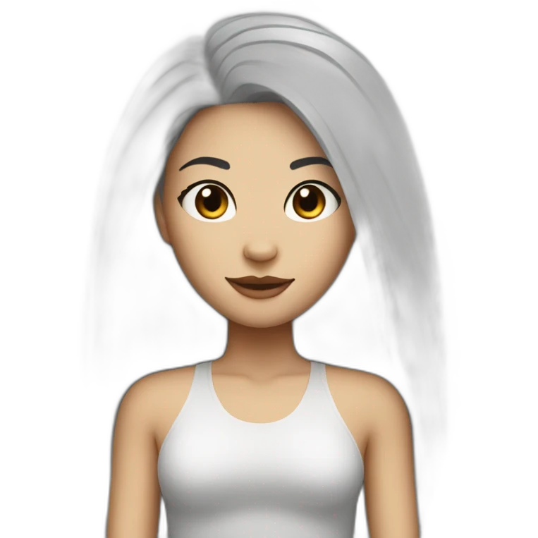 White skin Girl with straight black hairs and big lion emoji