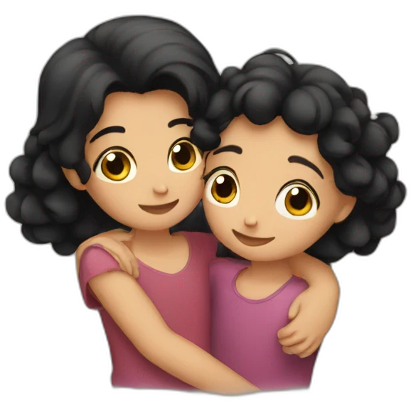 girl and boy blackhair hug emoji