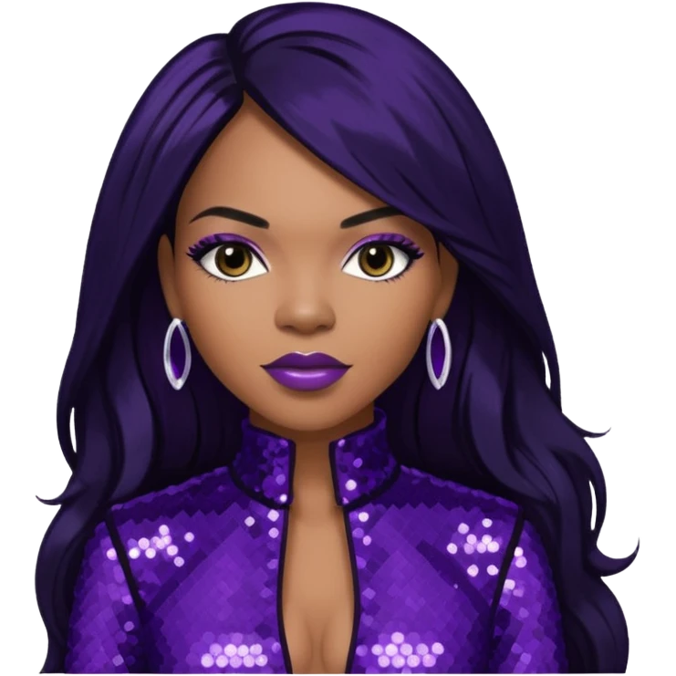 Tenitra Michelle Williams (b.1979), R&B Singer from Destiny's Child with long jet black hair, medium dark skin, dark purple sequin outfit emoji