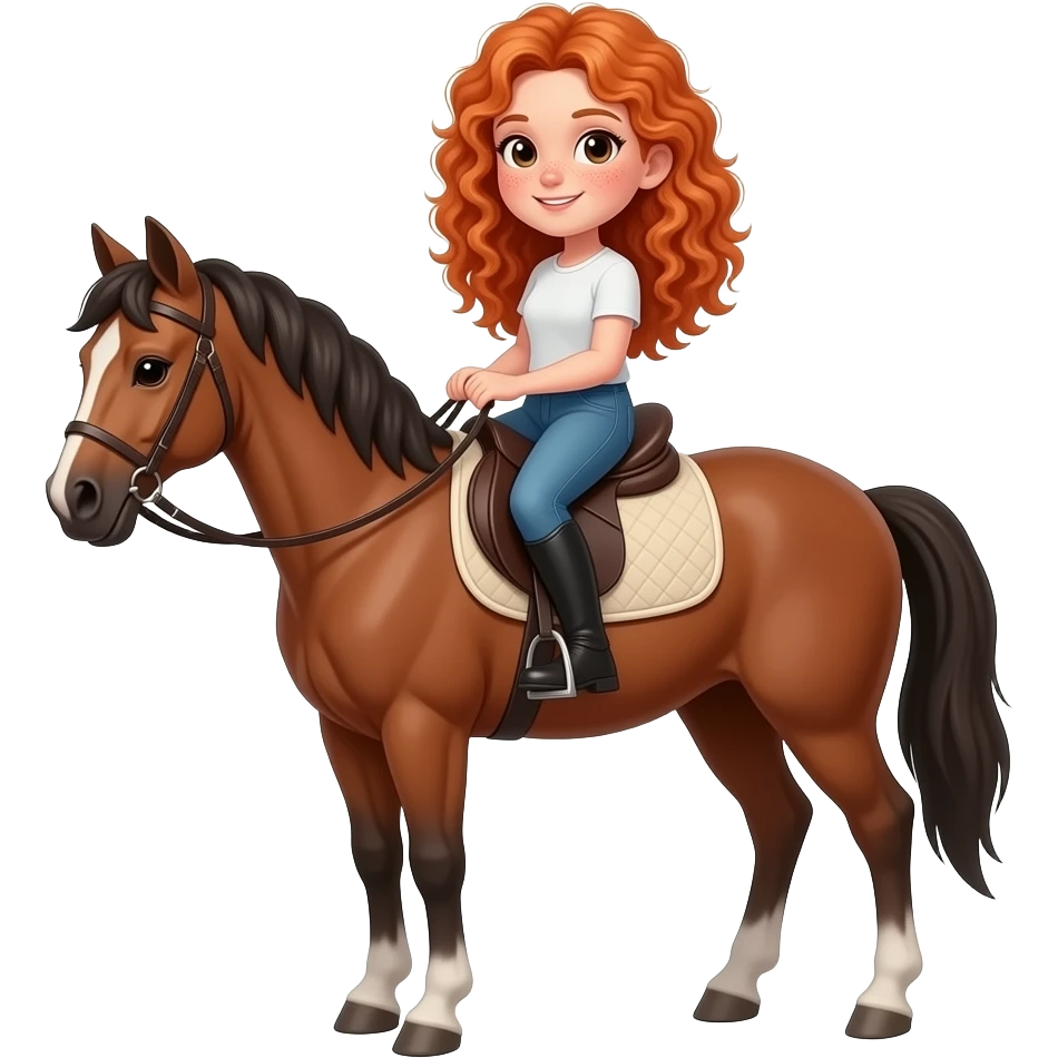Fille rousse bouclés tâches de rousseur Équitation emoji