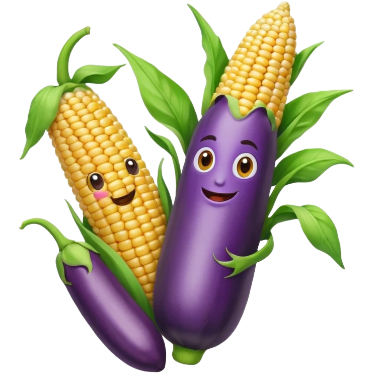 Happy corn with white paint and eggplant  emoji