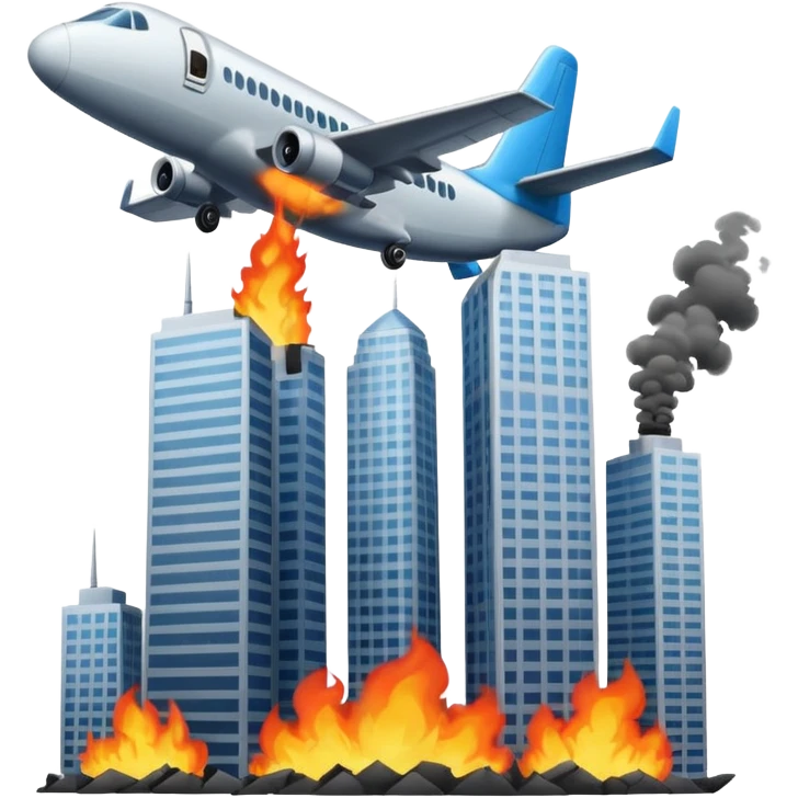 Two  similar skyscrapers and the plane that crashed into them. emoji