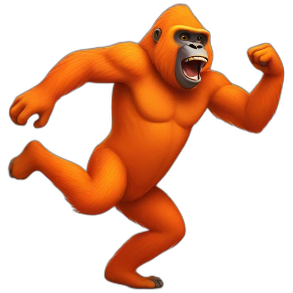 A dancing orange gorilla emoji