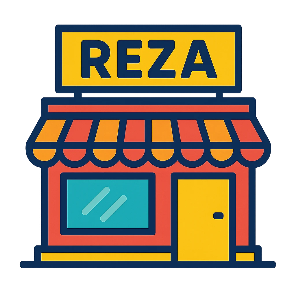 shop anchor with 'Reza' design emoji