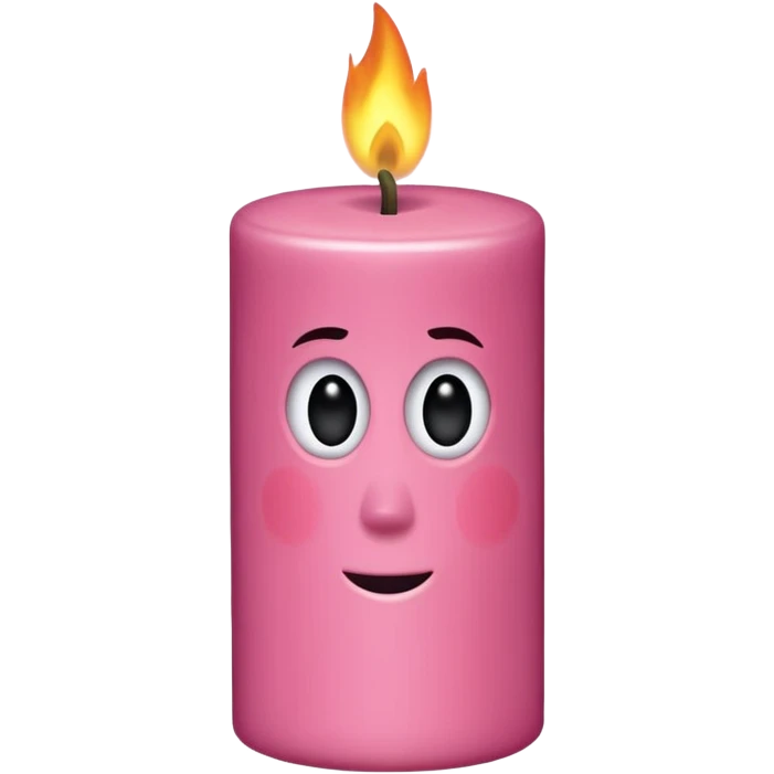 Draw a woody pink, Pixar-style candle with a flame and black eyes. The candle should be visible from the front and top. emoji