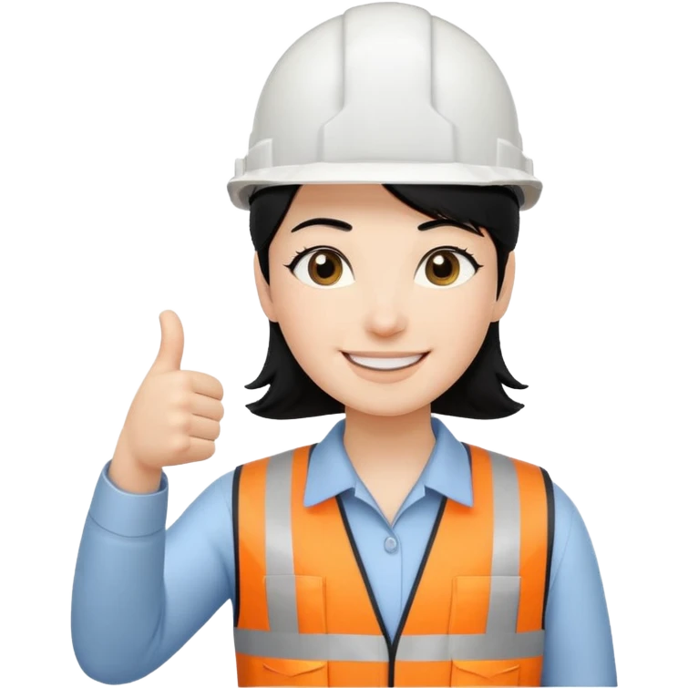 Cara de persona pelo negrocon casco blanco inginierl civil con pulgar arriba emoji