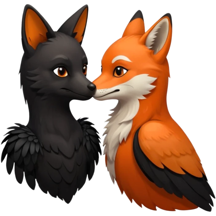 A female crow and a male fox kissing each other. emoji