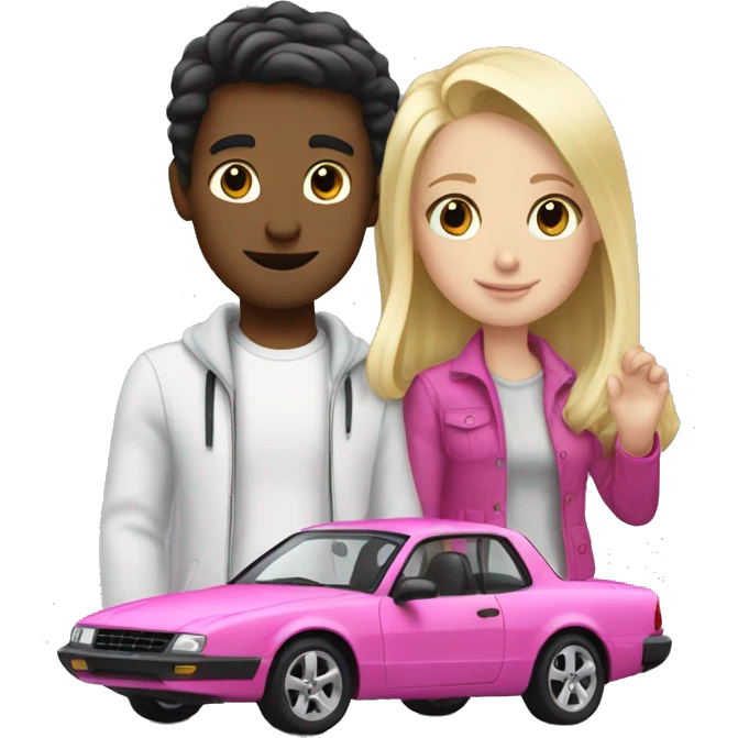 white boy with dark hair buying blonde girl pink car emoji