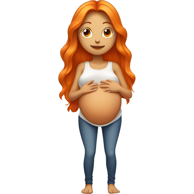 Tan girl with long orange hair holding pregnant stomach emoji