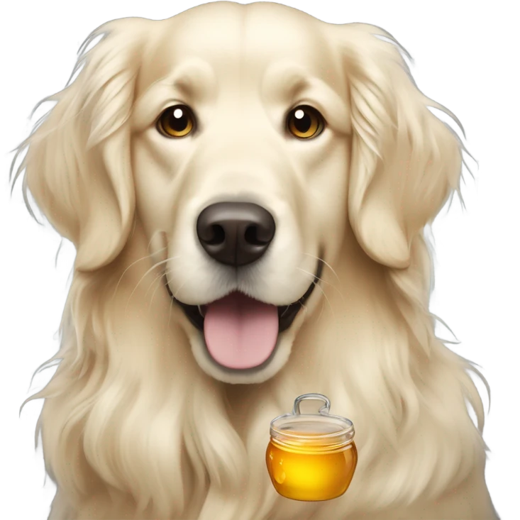 White English cream long haired curly golden retriever with honey pot emoji