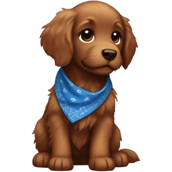 Chibi fluffy dark red retriever puppy with blue bandana emoji
