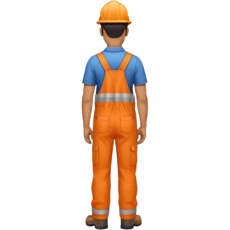 Indian male railway engineer orange overalls, boots holding a clipboard back view emoji