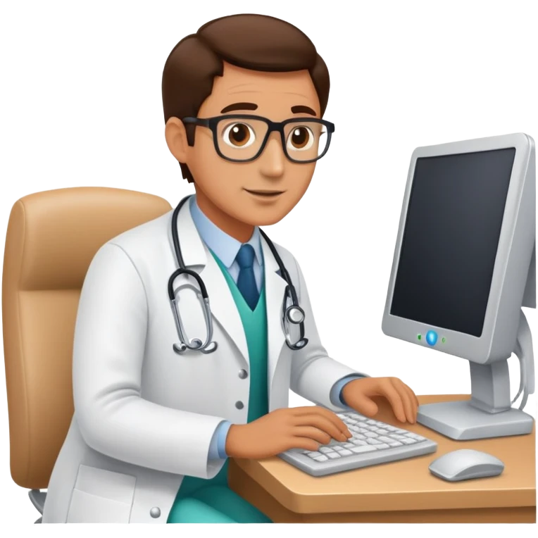 doctor at a computer communicating with a patient emoji