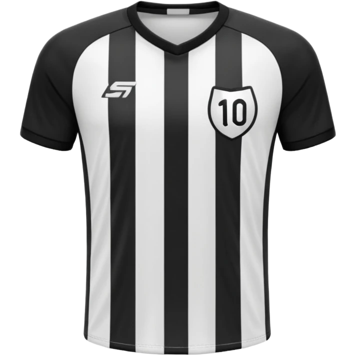 Soccer jersey emoji, cartoon emoji style, front view, black football shirt with a bold vertical white stripe in the center, clean and minimal design, no logo, no sponsor, short sleeves, black round collar, emoji