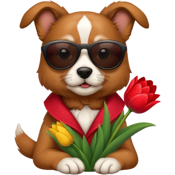 Dog sunglasses holding tulips  emoji