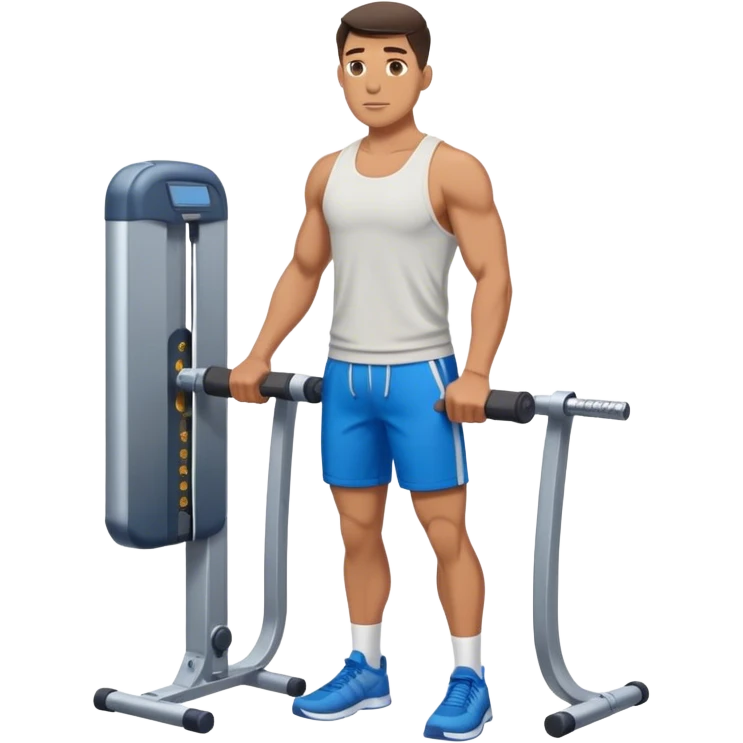 standing fit man with blue shorts cable-machine-exercise emoji