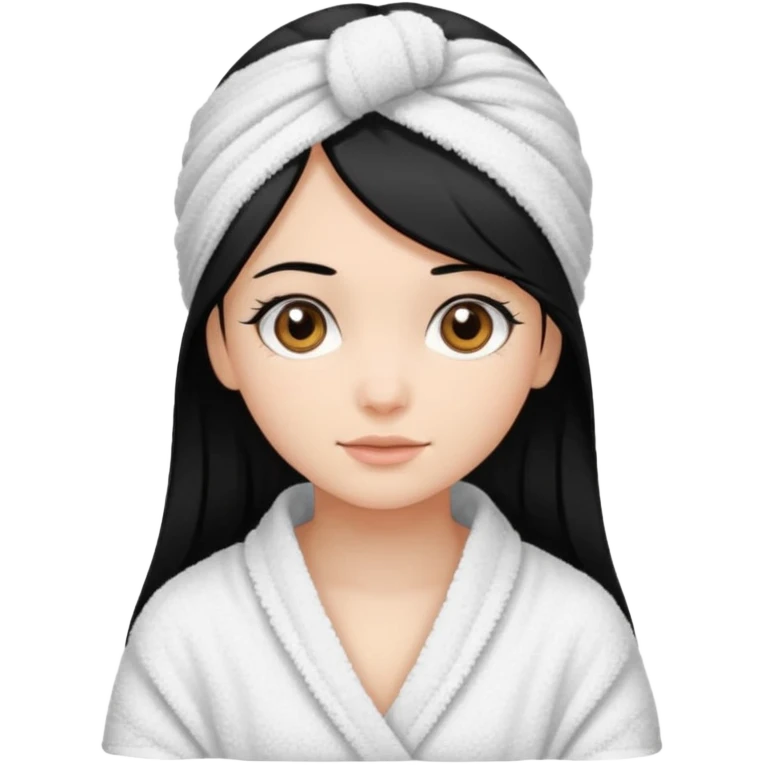 Menina de cabelo liso médio preto com olhos castanhos puxado com toalha de banho  emoji