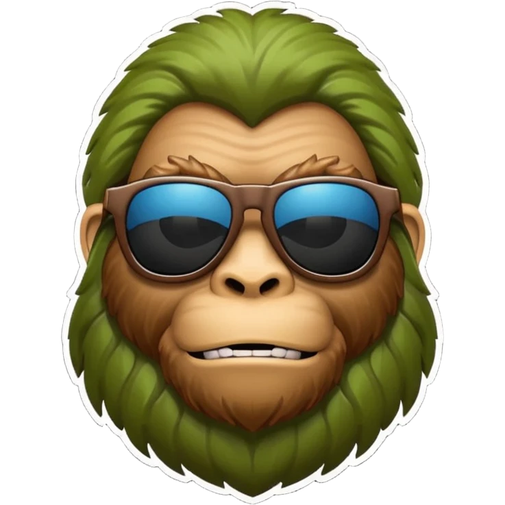 Bigfoot emoji, sunglasses, apple-style emoji, clean lines, simple and bold emoji
