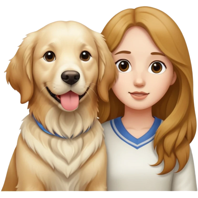 English cream retriever and a girl with long brown hair emoji