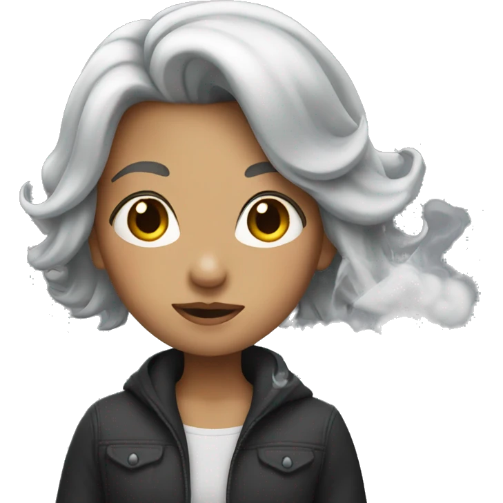 a girl with silver hair and smoke emoji
