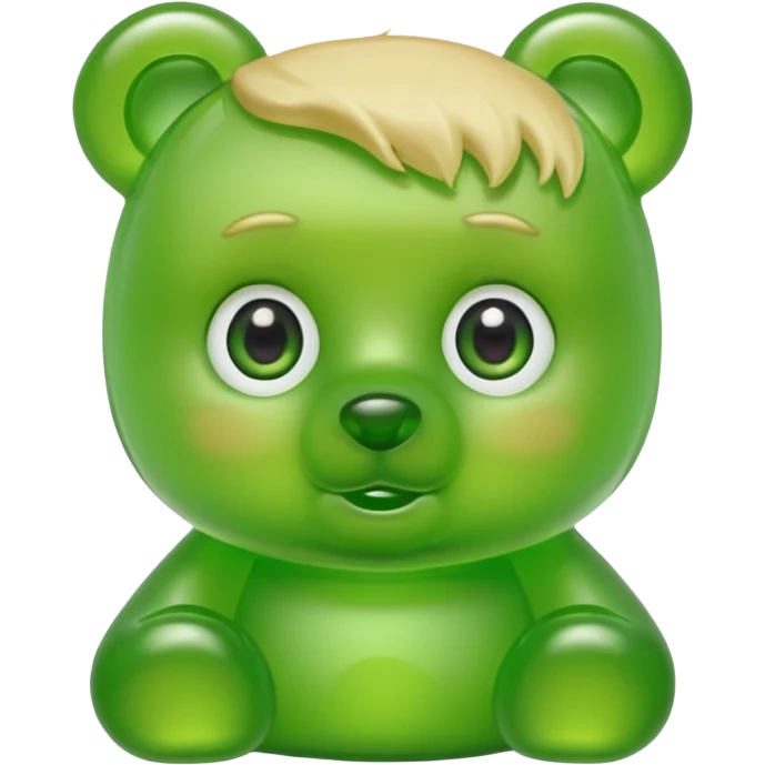 green gummy bear with eyes and blond hair only head emoji