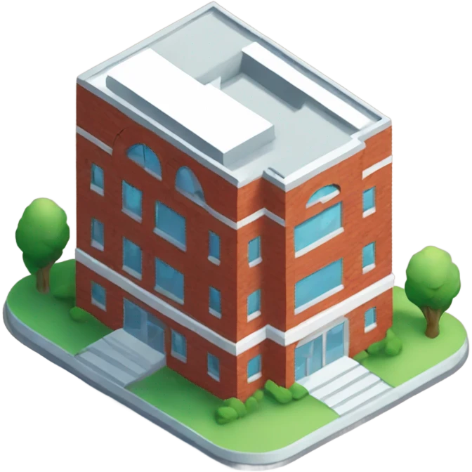 isometric, red brick, modern design round, medical center emoji