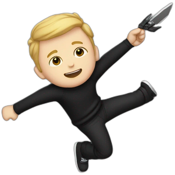 White boys with black clothes flip a Balisong and throw it in the air emoji