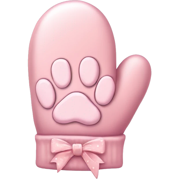 pale pink mittens with paw print and pale pink bow emoji