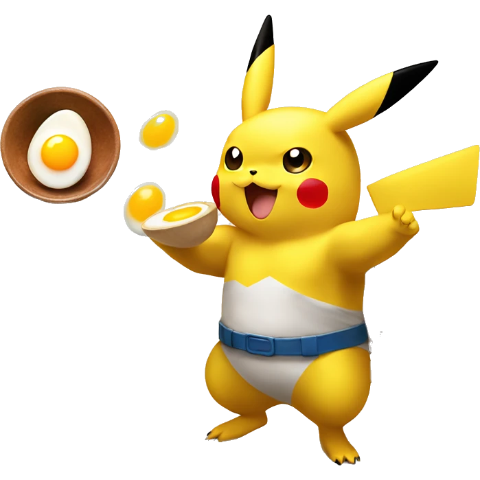 Pikachu serving sunny side up eggs to bodybuilder emoji