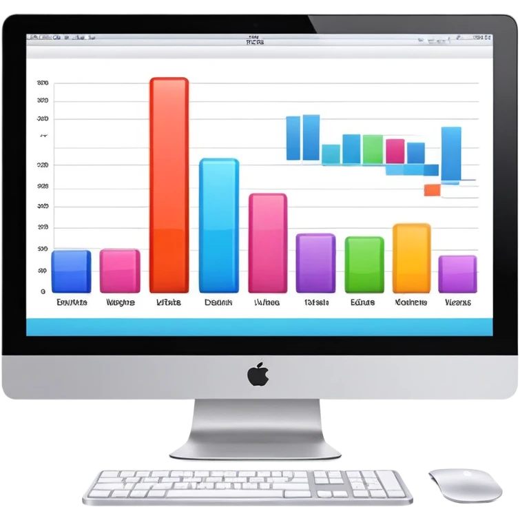 iMac computer with bar charts and beauty products inside the screen emoji