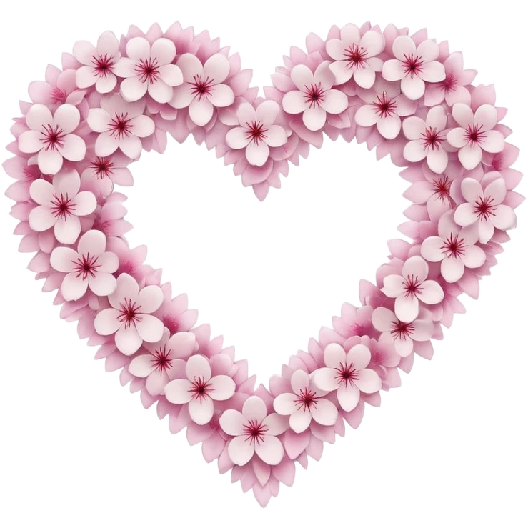 goth sakura heart, heart made of white sakura petals with pink accents emoji