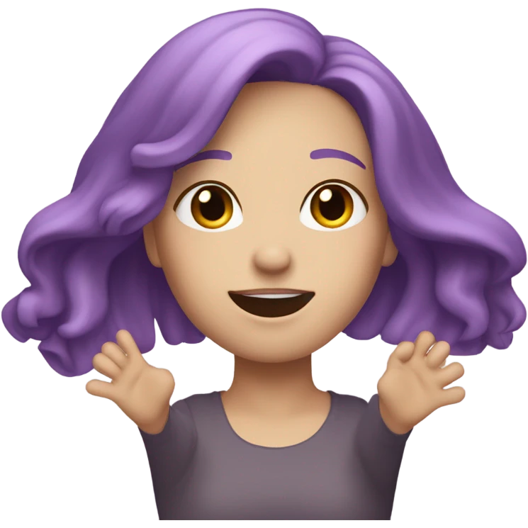 Purple haired white  girl with her arms in the air emoji