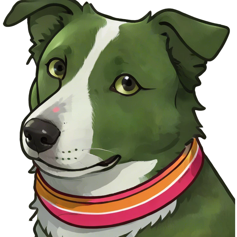 Black dog with small white strip on nose, semi sticked up ears, bordercollie features emoji