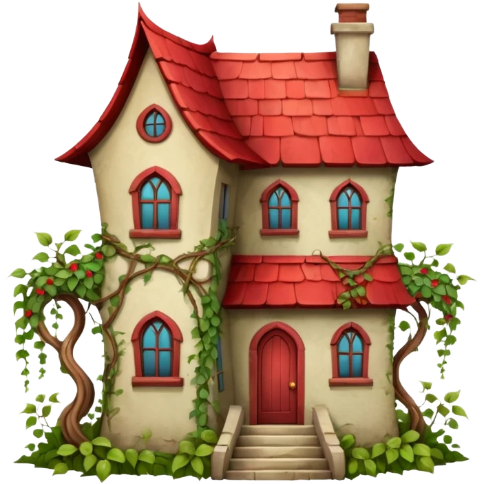 an old magic house with Tall crooked building with red roof.

 emoji