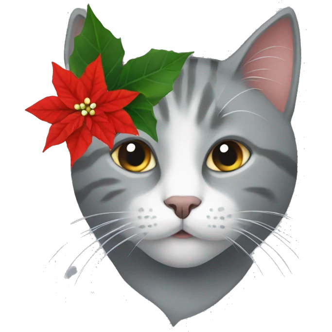 Grey Cat with poinsettia emoji