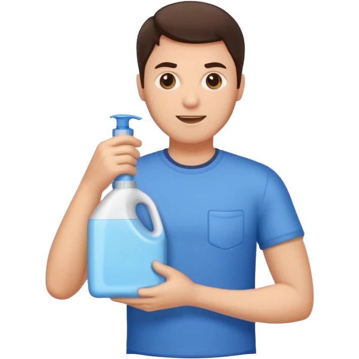 brunette man holding laundry detergent emoji