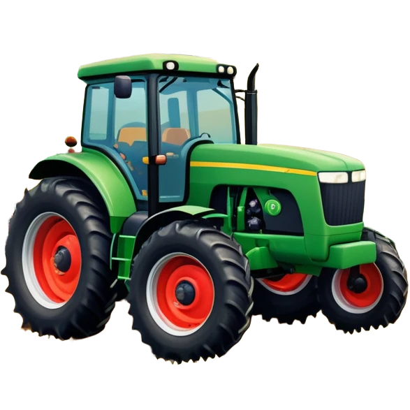 An icon showing close-up tractor in a colorful rural landscape, inspired by Farming Simulator 22. The design features vibrant fields, barns, and crops under a bright sky, with tractors working the land. The peaceful and immersive farming environment is highlighted with a transparent background emoji