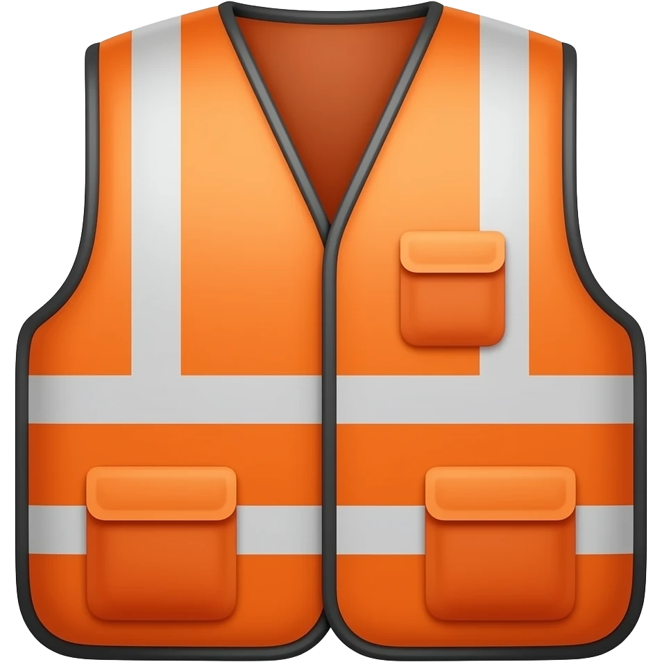 cartoon emoji of orange worker vest, thick outline, flat colors, simple 2D, minimal, clean background, sticker style, no 3D emoji