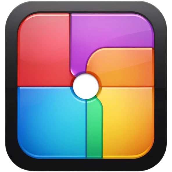 Davinci resolve "Color managment" shape, glossy iconm (rainbow colors) square with rounded edges (black glossy background) emoji