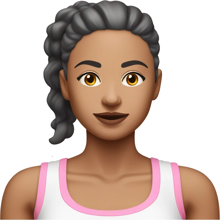 Femme mince qui fait du pilate avec un short de cycliste et un crop top de sport rose pastel et blanc  emoji