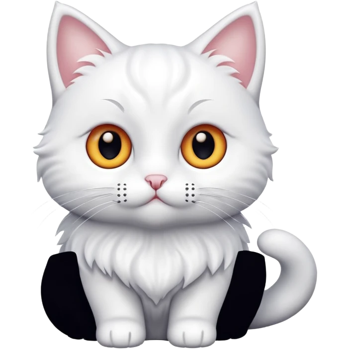 Isolated, breathtakingly vivid and intricately detailed digital illustration of the most incredibly adorable pure white ultra fluffy cat with cute large eyes figurine imaginable, toy style. emoji