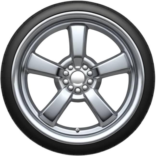 A chrome car wheel emoji, polished silver metal rim, smooth circular shape, minimal futuristic design, soft reflections, iOS emoji style, centered on white background, ultra clean look emoji